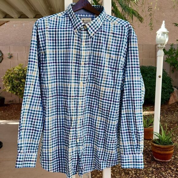 5/$15 Haggar Clothing Stretch men's XXL plaid button down business casual shirt - Picture 1 of 5